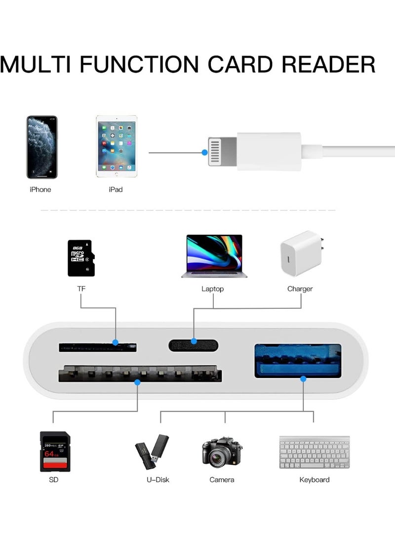محول آيفون 4 في 1 (Lightning) - قارئ كروت ذاكرة SD و Micro SD - منفذ USB 3.0 OTG ومنفذ شحن - متوافق مع آيفون 14 برو ماكس وآيباد - أبيض - Image 3